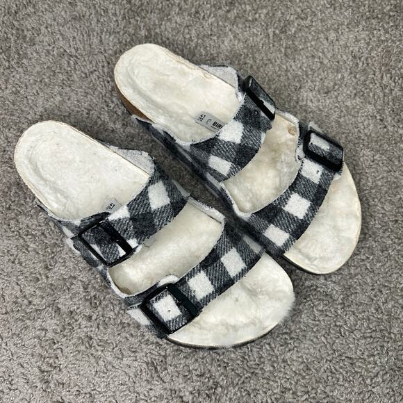 Birkenstock Shoes - Birkenstock Arizona Shearling Plaid Sandals Sz 41